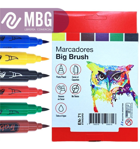 Imagen 4 de 7 de Marcador Trabi Big Brush Punta Pincel Por 6 Unidades