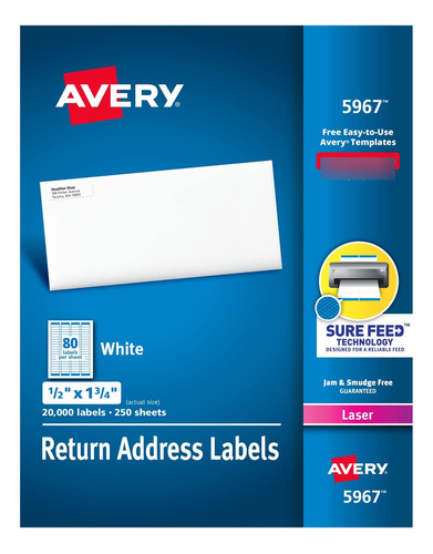 Avery - Etiquetas De Dirección Postal, Impresoras Láser, .