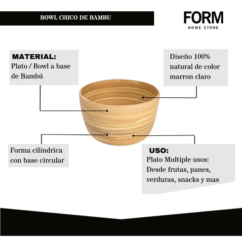 Bowl - Recipiente Chico De Bambú - Diámetro 16 Cm