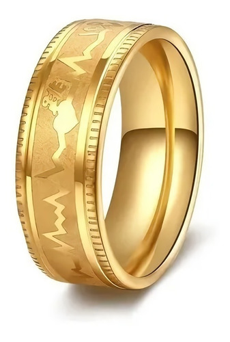 Anillo Acero Inoxidable Argolla Color Oro Cardiograma Mujer