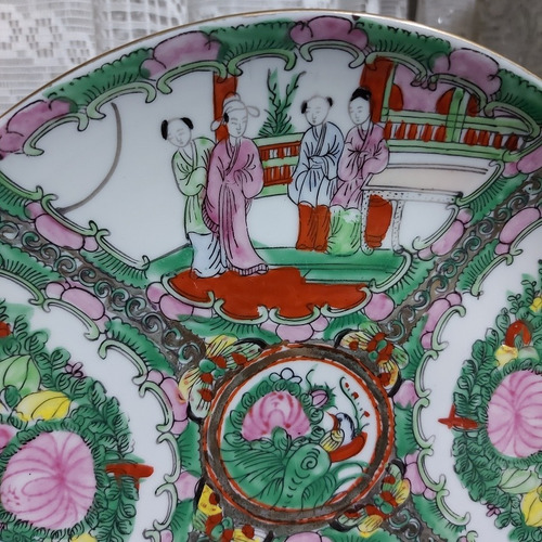 Imagem 2 de 7 de Prato Porcelana Chinês Rosa Mandarim Família Filete Em Ouro