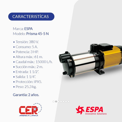 Bomba Multietapa Horizontal Espa Prisma 45 5n 3hp 61m 380v