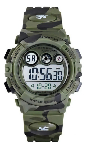 Reloj Skmei 1547 Para Niños Digital Sumergible Camuflado Color De La Correa Camuflado Verde Color Del Bisel Azul Claro Color Del Fondo Gris