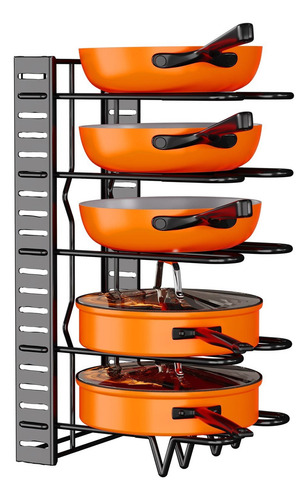 Organizador De Sartenes Y Ollas Más Grueso De 8 Niveles, Estante De Ollas Y Sartenes 3 Métodos De Bricolaje, Soporte De Ollas Y Sartenes Para Armario Y Gabinetes De Cocina, Organizador De Tapas