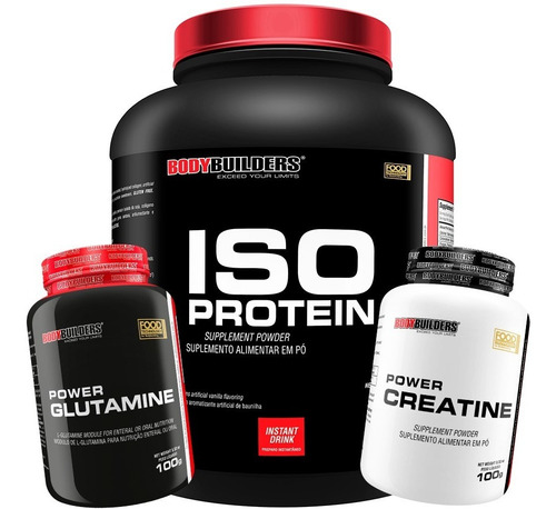 Kit Whey Protein Isolado 2kg+ Glutamina 100g + Creatina 100g Sabor Morango