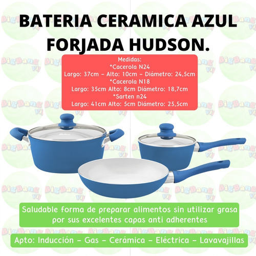 Bateria Ceramica 5 Piezas Induccion Aluminio Forjado Hudson