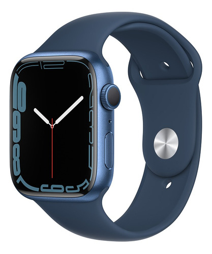 Imagem 1 de 9 de Apple Watch Series 7 (GPS, 45mm) - Caixa de alumínio azul - Pulseira esportiva azul-abissal