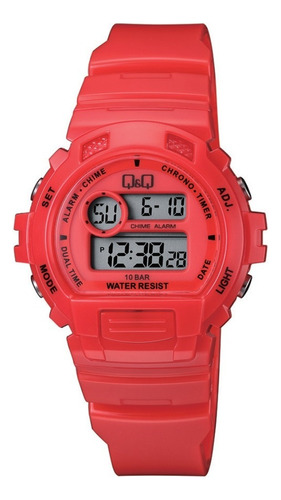 Reloj Digital Q&q M153 Sumergible 100 Metros Color de la malla Rojo Color del bisel Rojo Color del fondo Blanco