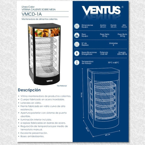 Vitrina Caliente De Sobremesa Ventus Vmcd-1a Nueva Exhibidor