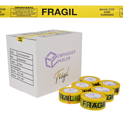 Cinta Fragil Adhesiva Caja 36 Pzs 135m X48mm Fragil Amarillo