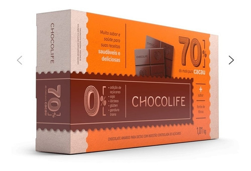 Chocolate 70 Chocolife Zero Gluten, Lactose, 0 Açucar 1,01kg