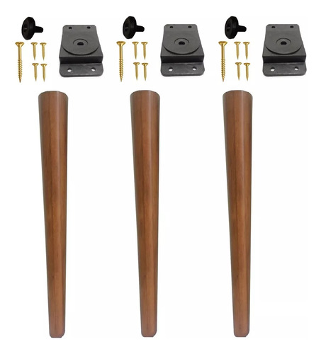 Kit 3 Pé Palito 80cm Maderia Pinus + Chapa Pvc + Parafuso Cor Amêndoa Marrom Claro