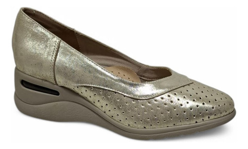 Zapato De Cuero Linea Comfort Taco Chino Camara Aire Daria Platino 36