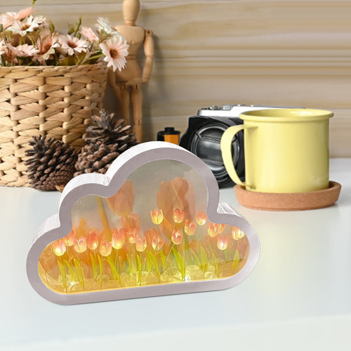 Luz De Noche Lámpara Led De Tulipanes Nube Espejo Con Luces