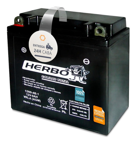 Batería Para Moto Herbo 12n9-4b-1 Gel Agm Libre Mantenimient