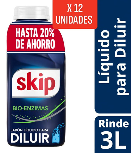 Pack Skip Jabón Líquido Para Diluir Rinde 3 Lt 12un X 500 Ml