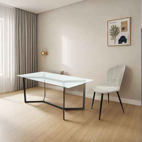 Juego Comedor Mesa Moncloa 200cm + 6 Sillas Panama Chenille Beige Chenille