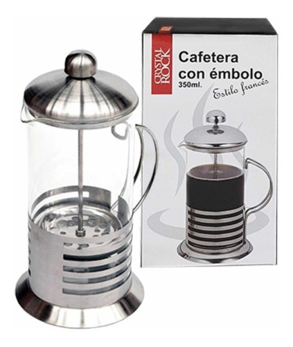 Cafetera Prensa Francesa 350ml Con Émbolo Vidrio - 11328 Color Plateado