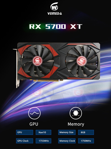 Tarjeta De Vídeo Rx 5700xt De 8 Gb, Gpu Gddr6, 256 Bits, 8 P