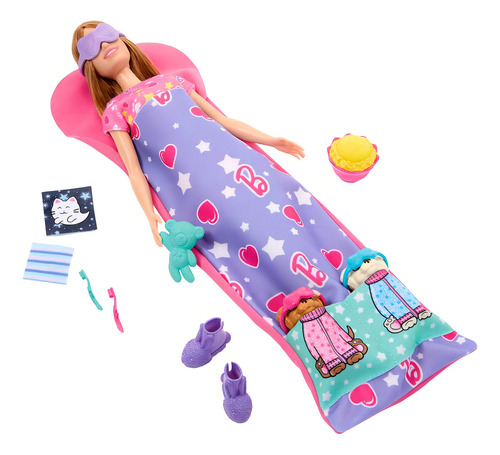 Barbie Set De Juego Fiesta De Pijamas Con Perritos Mattel