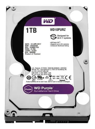 Hd Para Dvr Wd Purple 1tb Surveillance Sata 6gb/s Wd10purz Cor