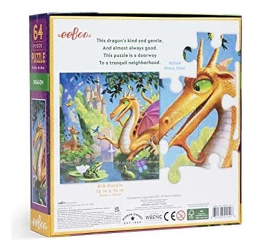 Eeboo: Dragon 64 Piece Puzzle, Proyecto Perfecto Para Manos