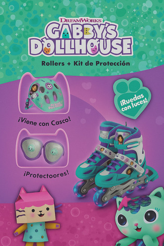 Rollers Infantil Gabbys Dollhouse + Kit De Proteccion Talle S Verde