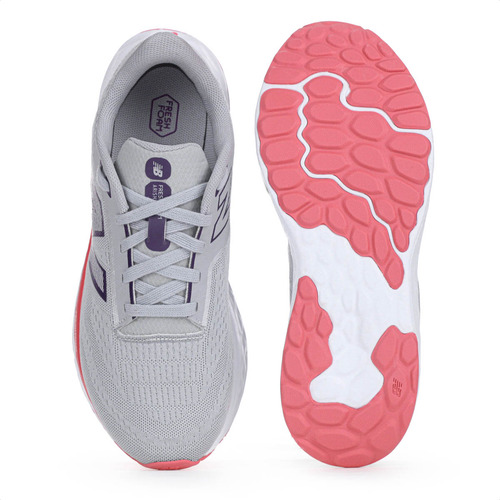Tênis Corrida New Balance Cinza Roxo Vermelho Estilo Leve