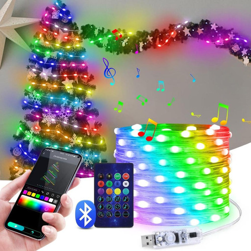 Luces Led Navidad Rgb Bluetooth 5mts Decorativas Musicales