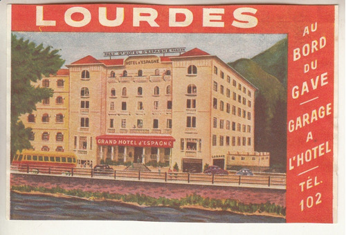 Antiguo Luggage Gran Hotel D Espagne Lourdes Francia Vintage