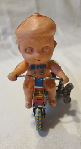 Antiguo Juguete A Cuerda Nene En Moto Chapa Vespa (Usado)