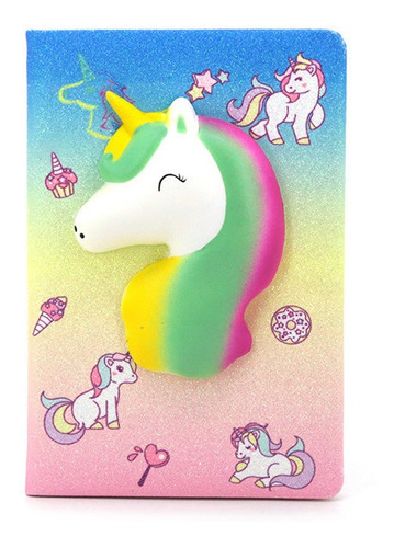 Cuaderno A5 Tapa Dura Rayado + Squishy Unicornio Nena Regalo