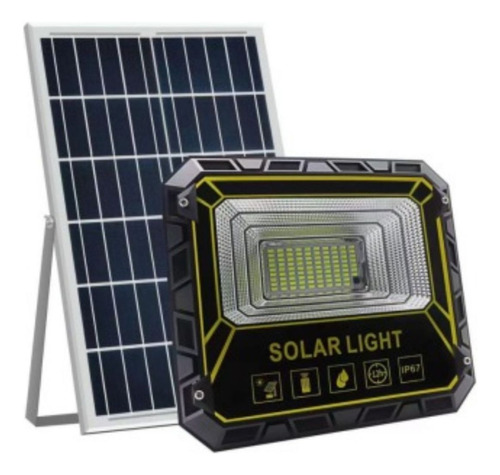 Foco Reflector 200w C/ Panel Solar+ Control Remoto 6500k D20 Carcasa Negra Luz Fría
