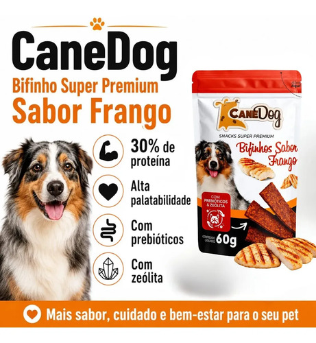 Petiscos Para Cães Bifinho Premium Sabor Frango 60g Canedog