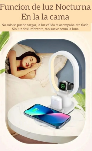 Base Carga Rápida Inalámbrica 4 En 1 Ios/android Lampara Led