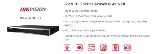 Hikvision Ds-7632nxi-k2 Preto 32 Canais Nvr 20 Tb