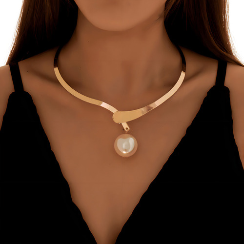 Colar Choker Dourado Feminino Pérola Luxuoso Para Festa