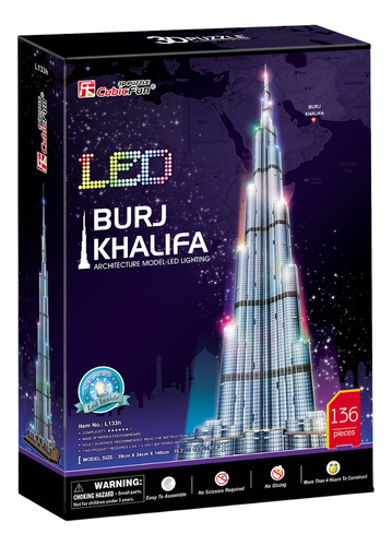 Puzzle 3d | Rascacielos Burj Khalifa | Ilumina Con Luces Led