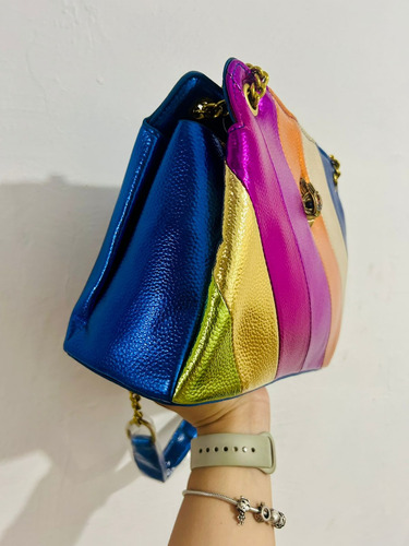 Kurt Geiger Crossbody Dama Rosa Rayas Oro Dorado Oscuro