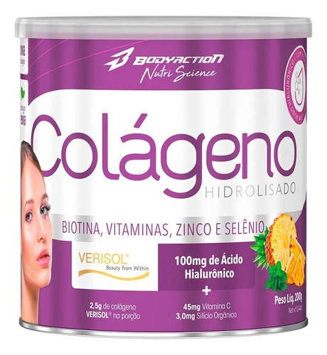 Colágeno Verisol Hidrolisado 200g - Body Action Sabor Abacaxi Com Hortelã