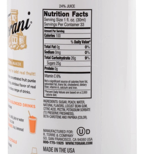 Mezcla De Frutas Frusia Torani Sabor Durazno 1 L