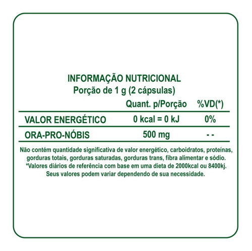 Ora Pro Nobis 60 cápsulas, vitaminas, minerales, fibras, natunéctar, sabor, sin sabor