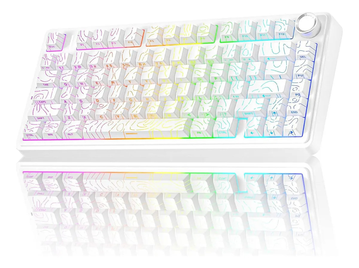 Teclado mecânico Aula F75 75% Wireless Bt5.0 USB-c Rgb Glacial Blue Idioma do teclado inglês EUA