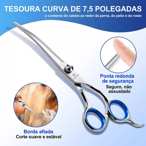 Kit Tesoura Reta E Curva Petshop Tosa Profissional 5pçs