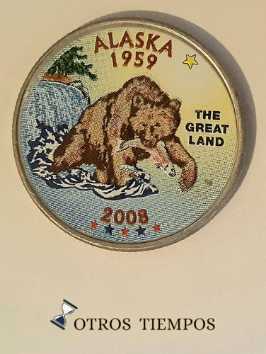 Moneda Cuarto De Dolar 1/4 (quarter) Esmaltada Alaska Color