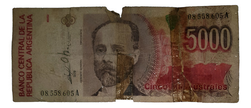 Argentina Billete De Cinco Mil Australes Serie A Año 1985 (Usado)
