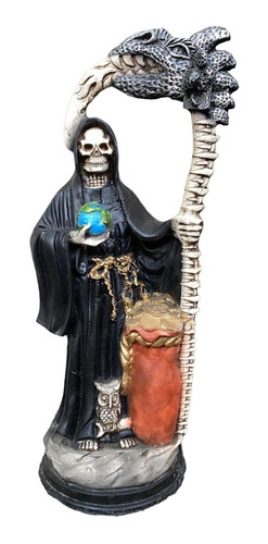 Figura Decorativa Santa Muerte Negra Proteccion Curada  42cm