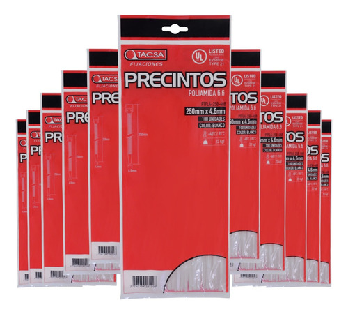 Precintos Prensacable Tacsa 250mm X 4.6mm X 10000 Unidades Color Blanco