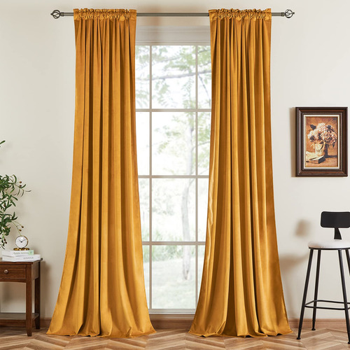 Topfinel Cortinas De Terciopelo Bohemio Amarillo Mostaza Par