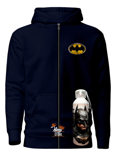 Poleron Con Cierre + Botella, Batman, Caballero De La Noche, Dc Comics, Superhéroe, Dtf, Full Color, Xxxl